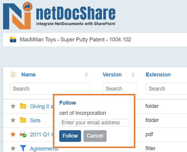 netDocShare enable to follow and track changes of the document via mail notification