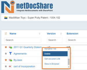 netDocShare enables to easily delete any document within NetDocuments from SharePoint