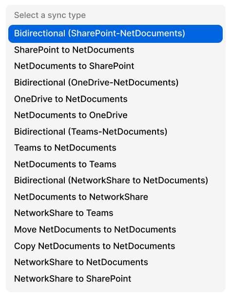 netDocShare Sync Dropdown Panel